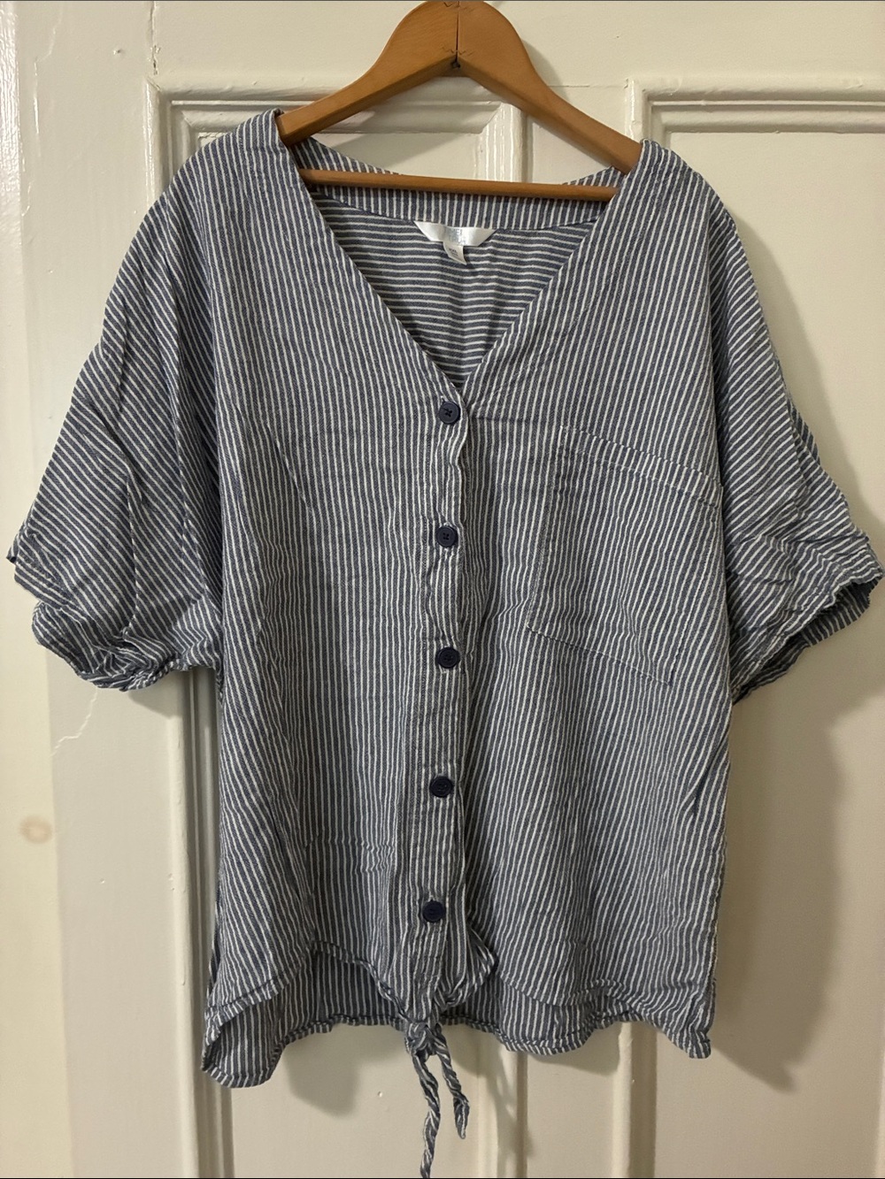 Time and Tru Blue White Striped Short Sleeve Button Down Top Size XXL (20)
